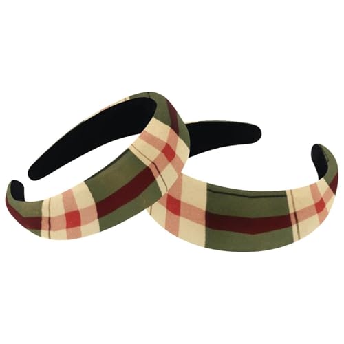 RODAILYCAY Haarbänder für Damen, kariert, Vintage-Stil, rutschfest, dick gepolstert, breites Haarband, 2 Stück von RODAILYCAY