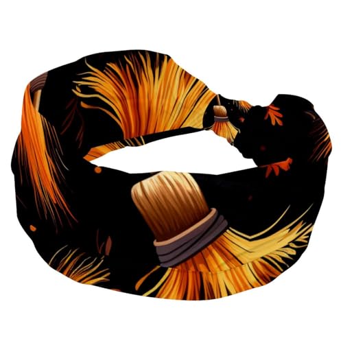 RODAILYCAY Halloween Besen Stretch Breite Stirnbänder Haarbänder für Frauen Mode Turban Stirnbänder Yoga Workout Schweißband Head Wrap Haarschmuck von RODAILYCAY