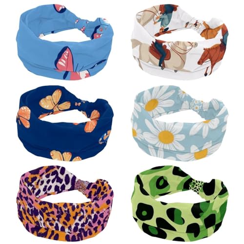 RODAILYCAY Modisches Haarband, Stirnbänder für Damen und Mädchen, Cowboys mit Pferdemuster, überkreuztes gedrehtes Haarband, breiter Kopf, Haar-Accessoires, 6 Stück RODAILYCAY Modisches Haarband, Stirnbänder für Damen und Mädchen, Cowboys mit Pferdemuster, überkreuztes gedrehtes Haarband, breiter Kopf, Haar-Accessoires, 6 Stück von RODAILYCAY