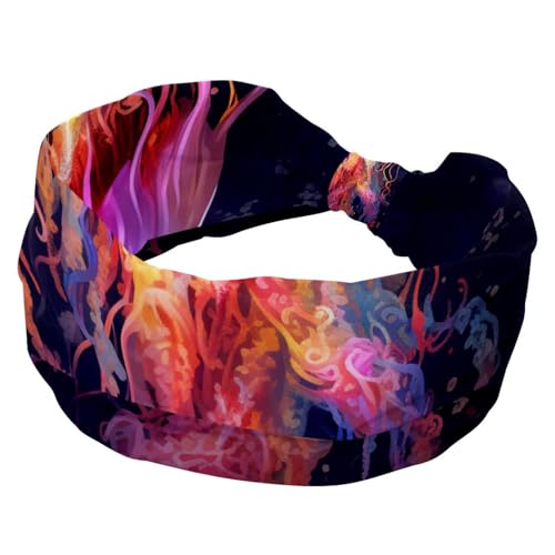 RODAILYCAY Quallen-Stirnbänder für Damen, Workout, weiche Turban-Stirnbänder, modische breite Haarbänder, rutschfest, dehnbar, Kopfwickel von RODAILYCAY