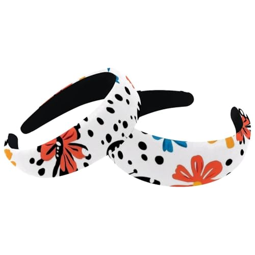 RODAILYCAY Stirnbänder, Samt, dick, gepolstert, bunt, Schmetterling, Blume, breite Haarbänder für Damen und Mädchen, rutschfest, 2 Stück von RODAILYCAY