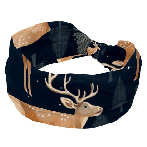 RODAILYCAY Stirnbänder für Damen, Mädchen, Damen, rutschfestes Make-up-Stirnband, Frohe Weihnachten, Elch, Hirsch, breite Oberseite, Turban-Haarband, geknotetes Haarwickel von RODAILYCAY