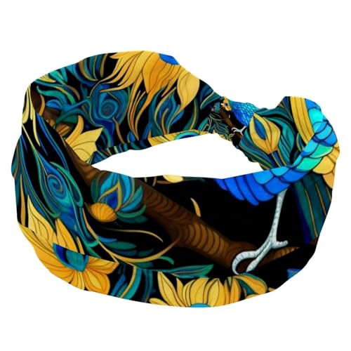 RODAILYCAY Stirnbänder für Damen, Workout, weiche Turban-Stirnbänder, Pfauenmode, breite Haarbänder, rutschfest, dehnbar, Kopfwickel von RODAILYCAY