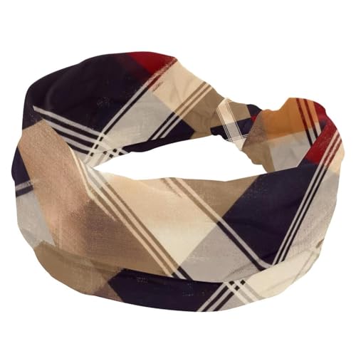 RODAILYCAY Stirnbänder für Damen, Workout, weiche Turban-Stirnbänder, kariert, modisch, breit, rutschfest, dehnbar von RODAILYCAY
