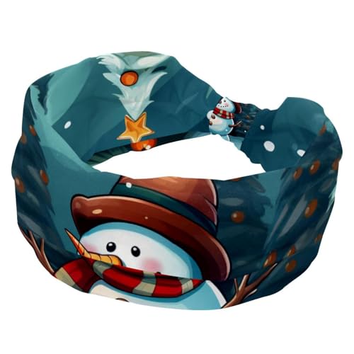 RODAILYCAY Stirnbänder für Damen, dehnbar, breite Haarbänder, Frohe Weihnachten, Schneemann, modische Turban-Stirnbänder, rutschfest, für Workout, Sport von RODAILYCAY