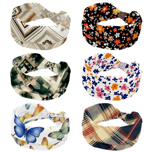 RODAILYCAY Stirnbänder für Damen und Mädchen, buntes Blumenmuster, modisches Stirnband, überkreuztes gedrehtes Haarband, breiter Kopf, Haar-Accessoires, 6 Stück RODAILYCAY Stirnbänder für Damen und Mädchen, buntes Blumenmuster, modisches Stirnband, überkreuztes gedrehtes Haarband, breiter Kopf, Haar-Accessoires, 6 Stück von RODAILYCAY