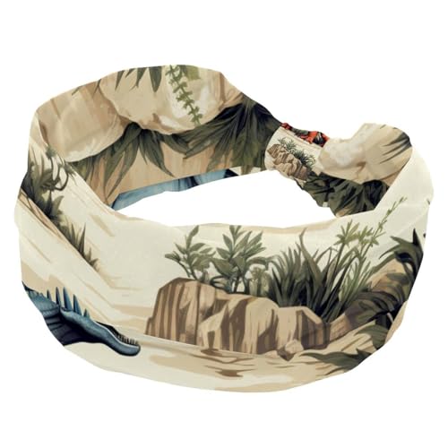 RODAILYCAY Stirnbänder für Frauen, Workout, weiche Turban-Stirnbänder, Dinosaurier-Mode, breite Haarbänder, rutschfest, dehnbar, Kopfwickel von RODAILYCAY