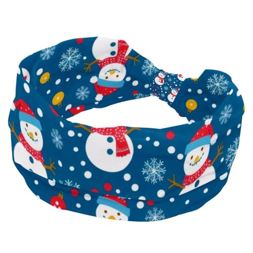 RODAILYCAY Stirnband für Mädchen und Frauen, Frohe Weihnachten, Schneeflocke, Schneemann, weicher Turban-Stirnband, Kreuz-gedrehtes breites Haarband, elastisches Yoga-Workout-Kopfstück von RODAILYCAY
