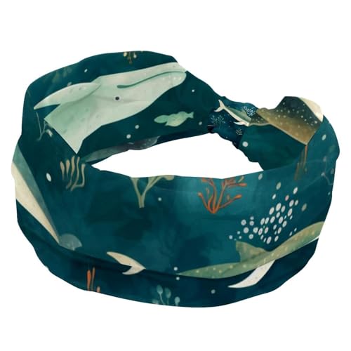 RODAILYCAY Stretch-Sport-Stirnband für Damen, Wal, weiches Stirnband, rutschfestes Haarband, Haar-Accessoires, geknotete Haarbänder von RODAILYCAY