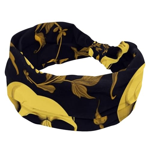 RODAILYCAY Weiche Turban-Stirnbänder, Stirnbänder für Damen, Workout, modische breite Haarbänder, Skelett-Schädel, rutschfest, dehnbar von RODAILYCAY