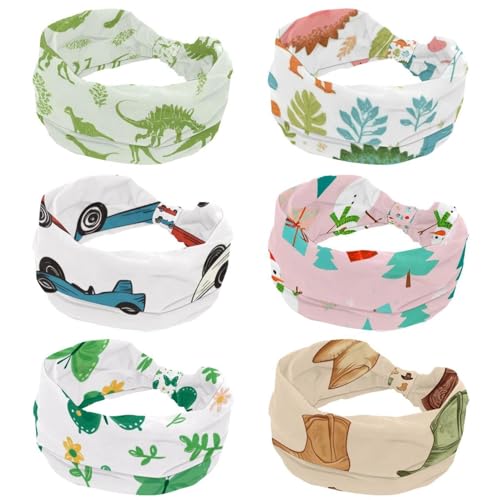 RODAILYCAY Weiche Turban-Stirnbänder für Damen, modisch, breite Haarbänder, Dinosaurier, rutschfest, dehnbar, 6 Stück von RODAILYCAY