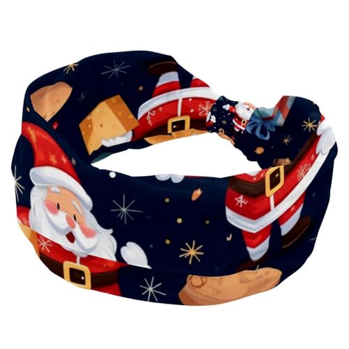 RODAILYCAY Weihnachten Weihnachtsmann Weiche Damen Stirnbänder Breites Stirnband Rutschfeste Haarbänder Elastisches Haarband Verdrehter Knoten Turban Headwrap von RODAILYCAY