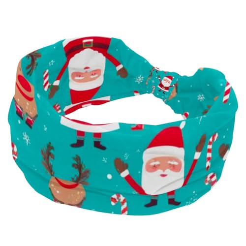 RODAILYCAY Weihnachts-Hirsch-Weihnachtsmann-Damen-Stirnbänder, Workout-Haarbänder, rutschfeste Stirnbänder, feuchtigkeitsableitendes Sport-Haarband, modische Haarwickel von RODAILYCAY
