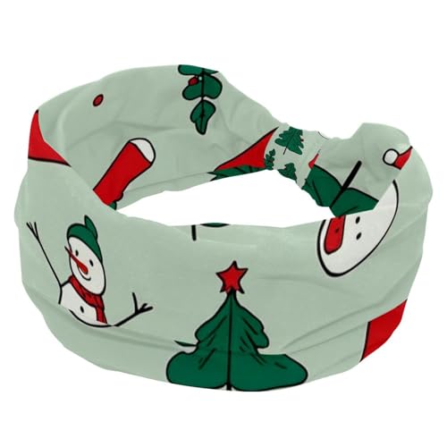 RODAILYCAY Weihnachts-Schneemann-Baum-Stirnbänder für Damen, Workout, weiche Turban-Stirnbänder, modische breite Haarbänder, rutschfest, dehnbare Kopfwickel von RODAILYCAY