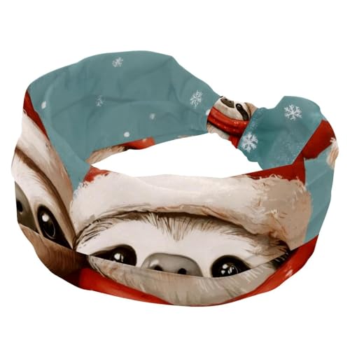 RODAILYCAY Zwei niedliche Faultier mit Weihnachtsmütze, Schals, Stirnbänder für Damen, elastische Schweiß-Sport-Haarbänder, rutschfest, weich, breite Stirnbänder für Yoga, Workout von RODAILYCAY