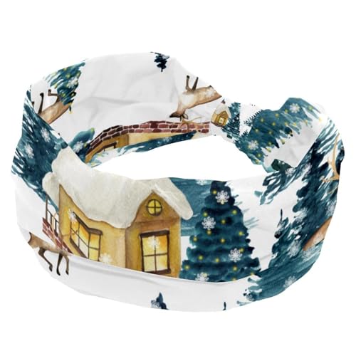 Stirnbänder für Damen, Weihnachts-Hirsch-Muster, breites Stirnband, geknotet, Yoga, Workout, Haarband, weich, elastisch, modisches Haar-Zubehör von RODAILYCAY