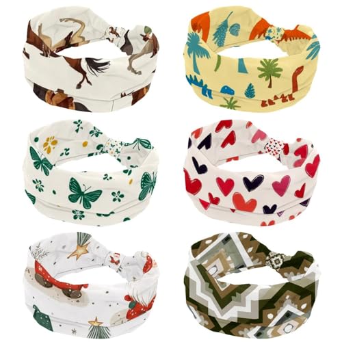 Stirnbänder für Frauen, Dinosaurier-Haarband, 6 Stück, Turban-Haarband, rutschfeste Sport-Haarbänder, elastisches breites Stirnband, Haar-Accessoires von RODAILYCAY