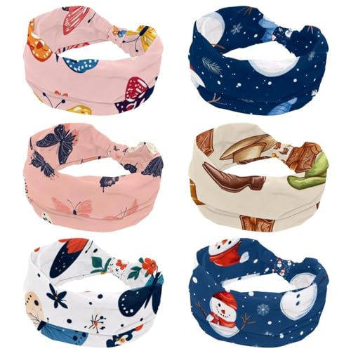 Stirnbänder für Frauen und Mädchen, modisches Stirnband, gedrehtes Haarband, Frohe Weihnachten, niedlicher Schneemann, Schneeflocken, breiter Kopf, Haar-Accessoires, 6 Stück von RODAILYCAY