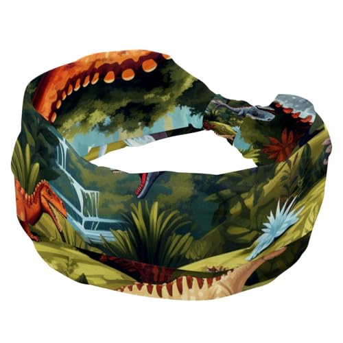 Stretch-Sport-Stirnband für Damen, Dinosaurier-Design, weiches Stirnband, rutschfestes Haarband, Haar-Accessoires, geknotetes Haarband von RODAILYCAY