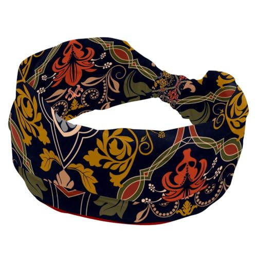 Vintage Indischer Stil Böhmen Damen Stirnbänder Elastisch Breit Stirnband Anti-Rutsch Haarband Feuchtigkeitstransport Workout Stirnband für Yoga Gym Laufen Fitness Sport von RODAILYCAY