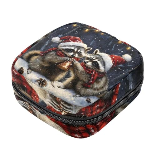 Waschbären mit Weihnachtsmütze, Schal, Reißverschluss, Menstruationstassenbeutel, Damenbinden-Aufbewahrungstaschen, weiche Tampon-Sammeltasche, Geldbörse für Mädchen, Frauen und Damen von RODAILYCAY