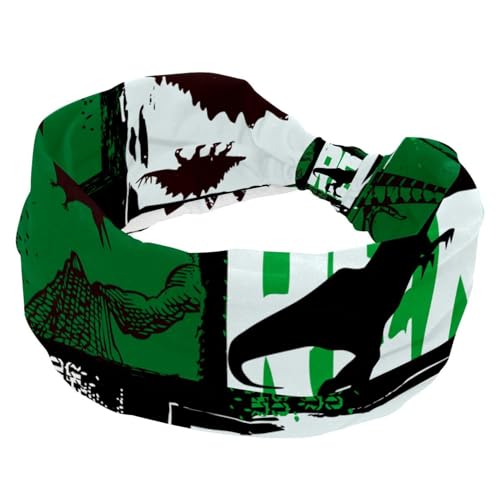 Weiche, breite Stirnbänder, Dinosaurier-grünes Stirnband für Damen, rutschfeste Workout-Haarbänder für Yoga, Fitness, Reisen, Fitnessstudio, Haarschmuck von RODAILYCAY
