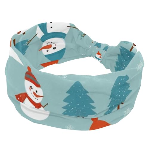 Weihnachts-Schneemann-Baum-Haarbänder für Damen, gedrehtes Kreuz, weich, Schweiß-Haarbänder, elastisch, breit, Haar-Accessoire von RODAILYCAY