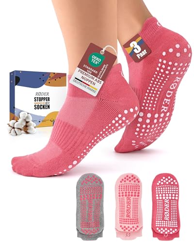 RØDER 3 Paar Stoppersocken Herren & Damen – Rutschfeste Antirutschsocken mit langlebigen ABS‑Noppen – Yoga, Pilates & Barfußsocken – Hausschuhe & Gymnastik Socken (Pack 1/39-42) von RØDER