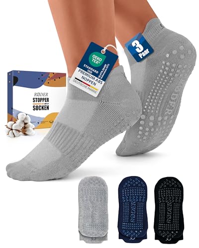 RØDER 3 Paar Stoppersocken Herren & Damen – Rutschfeste Antirutschsocken mit langlebigen ABS‑Noppen – Yoga, Pilates & Barfußsocken – Hausschuhe & Gymnastik Socken (Paxk 2/39-42) von RØDER