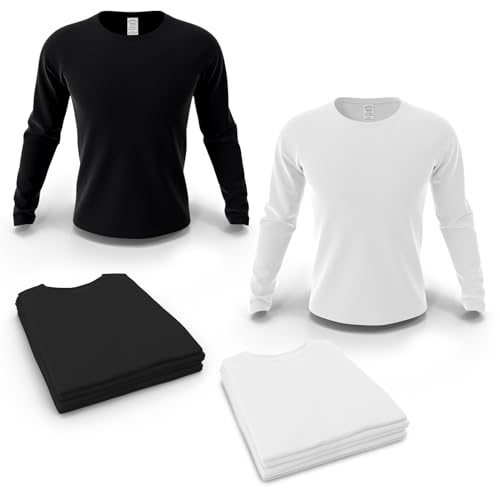 RODOPI Langarmshirt Runner Longsleeve für Damen und Herren Gr.XS-3XL T-Shirt Schwarz und Weiß Arbeitspullover Rundhals 100% Baumwolle - M Weiß 1er von RODOPI