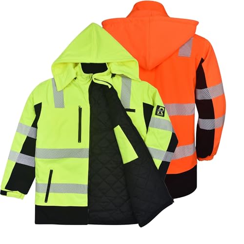 RODOPI Softshell Winter Warnschutzjacke Canada-PRO - Wasserdichte Winter-Arbeitsjacke mit dickem Baumwollfutter - Für Herren & Damen, Gr. S-XXXL - EN ISO 20471:2013, Reflektierende Streifen von RODOPI