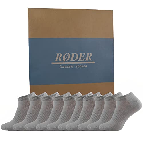 RØDER 10 Paar Sneaker Socken Damen & Herren Schwarz & Weiß Grau Baumwolle Weich & Elastisch - Keine Naht - Kurze Socken Sneakersocken (39-42, Grau) von RØDER