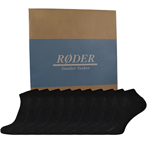 RØDER 10 Paar Sneaker Socken Damen & Herren Schwarz & Weiß Grau Baumwolle Weich & Elastisch - Keine Naht - Kurze Socken Sneakersocken (39-42, Schwarz) von RØDER