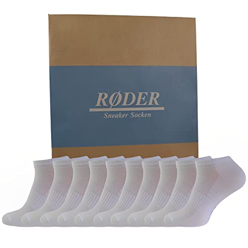 RØDER 10 Paar Sneaker Socken Damen & Herren Schwarz & Weiß Grau Baumwolle Weich & Elastisch - Keine Naht - Kurze Socken Sneakersocken (39-42, Weiß) von RØDER