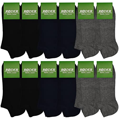 RØDER 6 | 12 | 18 Paar Bambus Sneaker Socken Herren Damen Bambussocken Viskose (39-42,12 Paar Mix) von RØDER