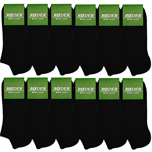 RØDER 6 | 12 | 18 Paar Bambus Sneaker Socken Herren Damen Bambussocken Viskose (47-50,12 Paar Schwarz) von RØDER