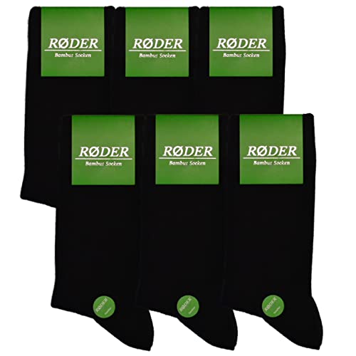 RØDER 6er Pack Bambus Socken • Super Soft • Optimales Fußklima • Handgekettelte Zehennaht • Anti Schweiß Socken (35-38,Schwarz) von RØDER