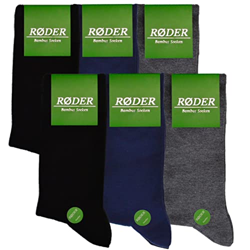 RØDER 6er Pack Bambus Socken • Super Soft • Optimales Fußklima • Handgekettelte Zehennaht • Anti Schweiß Socken (47-50,Mix) von RØDER