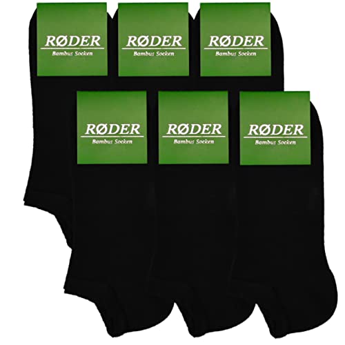 RØDER 6er Pack Bambus Sneaker Socken • Super Soft • Handgekettelte Zehennaht • Optimales Fußklima • Anti Schweiß Socken(39-42,Schwarz) von RØDER