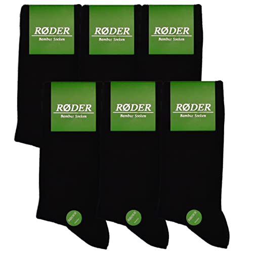 RØDER 6er Pack Bambus Socken • Super Soft • Optimales Fußklima • Handgekettelte Zehennaht • Anti Schweiß Socken (43-46,Schwarz) von RØDER