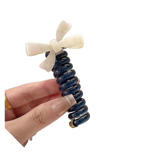 1 paar Telefon Draht Bowknot Haar Schleife for Frau Mädchen Hohe Elastische Kopf Seil Pferdeschwanz Krawatten Zubehör(Deep blue) von ROEUIPG