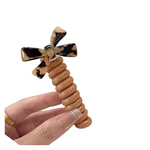 1 paar Telefon Draht Bowknot Haar Schleife for Frau Mädchen Hohe Elastische Kopf Seil Pferdeschwanz Krawatten Zubehör(Leopard) von ROEUIPG