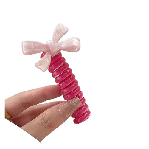 1 paar Telefon Draht Bowknot Haar Schleife for Frau Mädchen Hohe Elastische Kopf Seil Pferdeschwanz Krawatten Zubehör(Rose red) von ROEUIPG