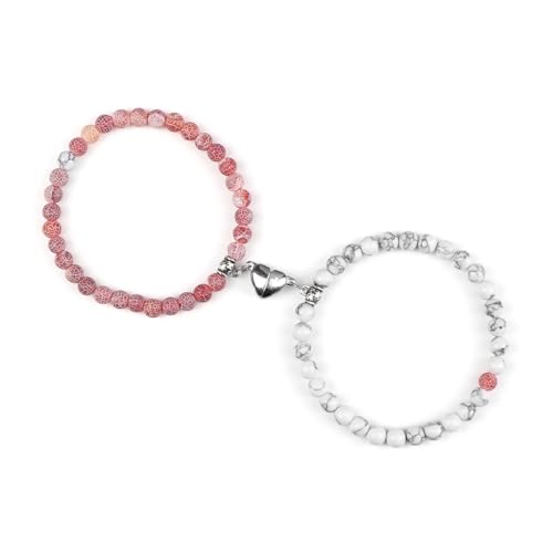 2 Teile/satz Romantische Herz Form Magnet Anhänger Armbänder 6 8MM Verwitterten Stein Armreifen Schmuck Paar Handgemachte Strench(6mmstyle 11) von ROEUIPG