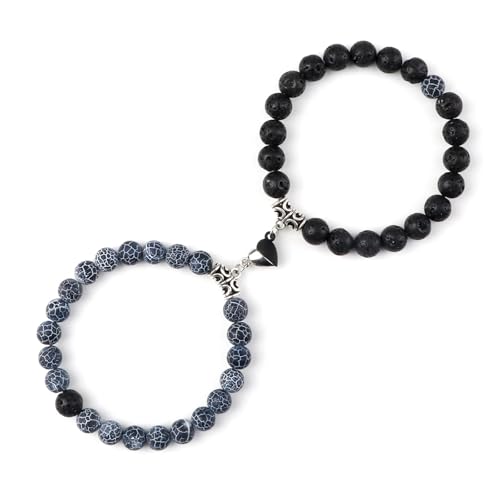 2 Teile/satz Romantische Herz Form Magnet Anhänger Armbänder 6 8MM Verwitterten Stein Armreifen Schmuck Paar Handgemachte Strench(8mmstyle 13) von ROEUIPG