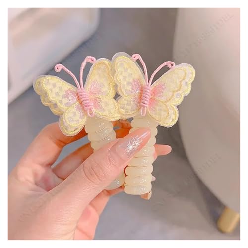 2Pcs Mädchen Elastische Gummibänder Kinder Telefon Draht Haar Krawatten Spirale Spule Haarbänder Seil Pferdeschwanz Zubehör(Yellow butterfly) von ROEUIPG