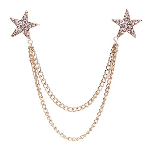 Doppelte fünfzackige Sternkette Brosche Herren- und Damenanzug Kleid Abzeichen Pin Mode Lässig Party Schmuck von ROEUIPG