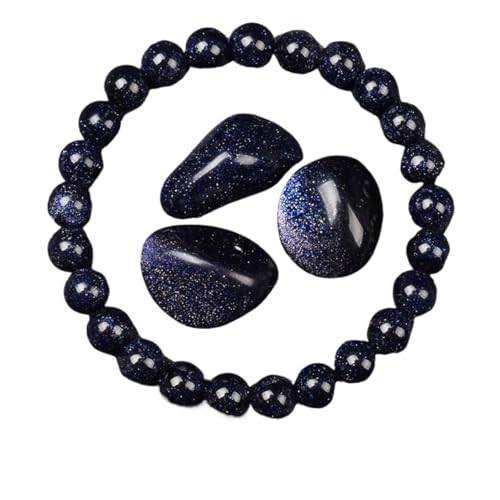 Goldene Obsidian Stein Perlen Armband Männer Frauen Licht Regenbogen Rohstein Runde Perle Energie Schmuck(17cm,8MM BEADS_27 BLUE SAND STONE) von ROEUIPG