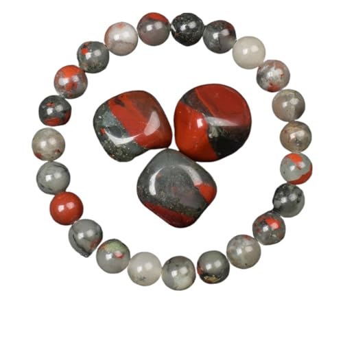 Goldene Obsidian Stein Perlen Armband Männer Frauen Licht Regenbogen Rohstein Runde Perle Energie Schmuck(19cm,8MM BEADS_26 BLOODSTONE) von ROEUIPG