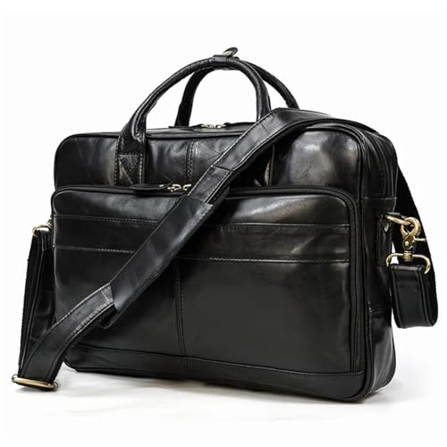 Herren Aktentasche groß aus echtem Leder passend for 16 Zoll Laptop Business Handtasche Rindsleder Messenger Schultertasche männliche Arbeitstasche rot(Black) von ROEUIPG